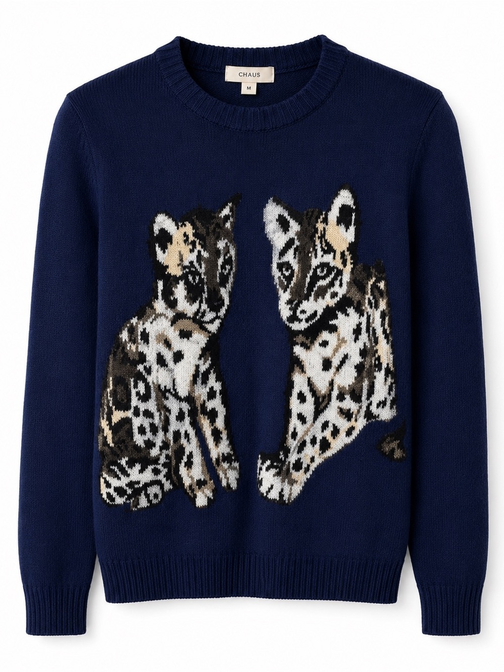 Paul & Joe Navy Sweater with Cheetah Design